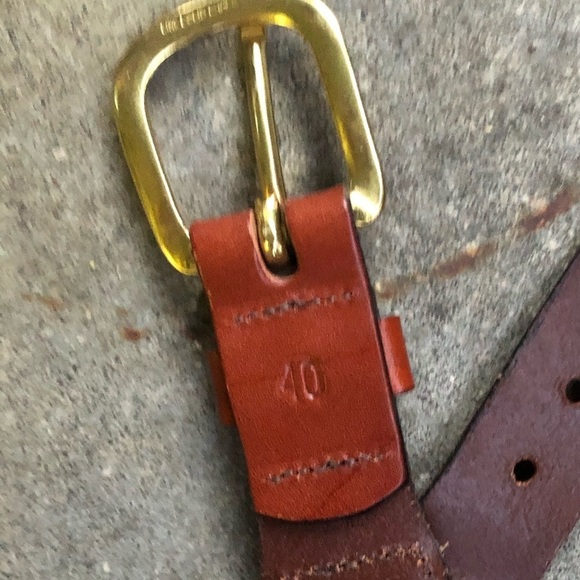 Leather Man M.R. Ducks Blue Ribbon Tan Canvas Belt Brown Leather Tabs Size 40 - Picture 5 of 6